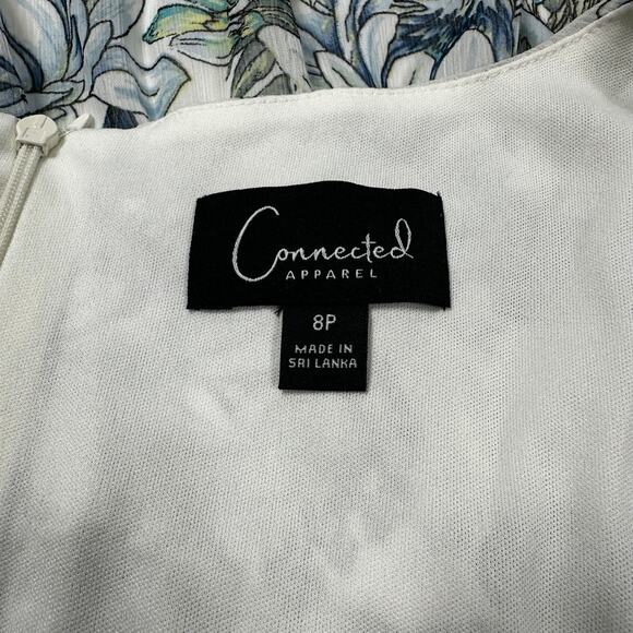 Connected Petite Tiered Chiffon Fit & Flare Blue Floral Dress Women's Size 8P - Picture 4 of 7